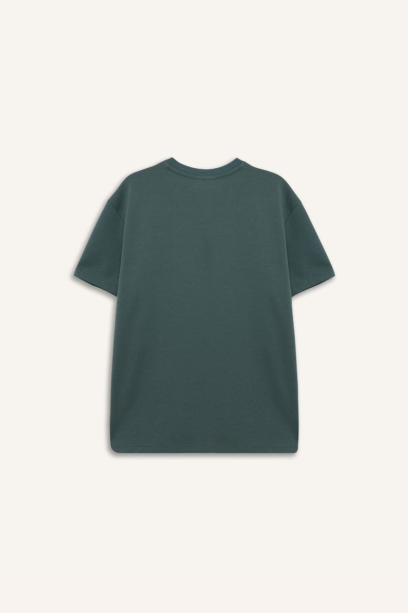 Man Green Boxy Fit Crew Neck Printed Short Sleeve T-Shirt
