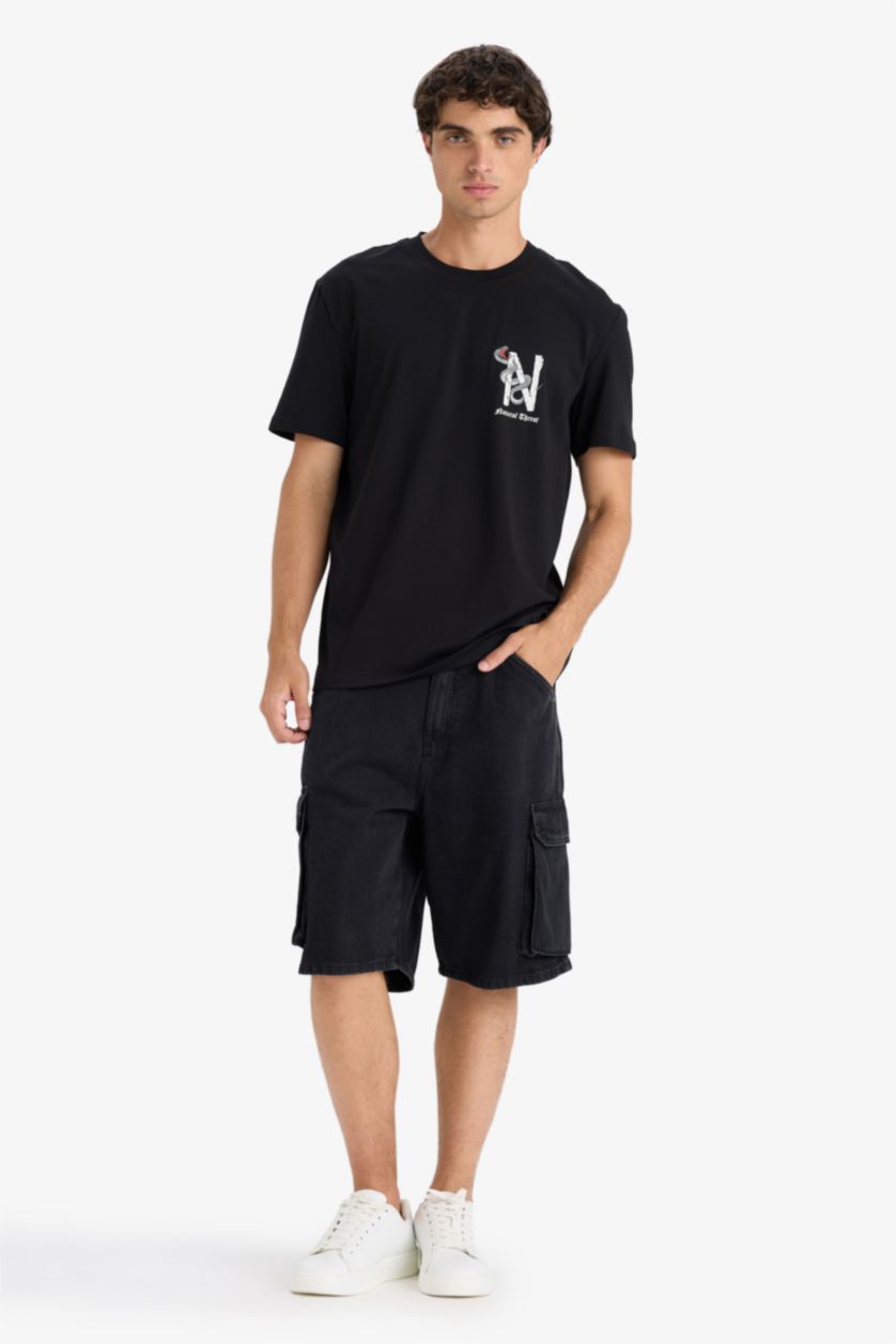 MAN Black Regular Fit Crew Neck Printed Short Sleeve T-Shirt