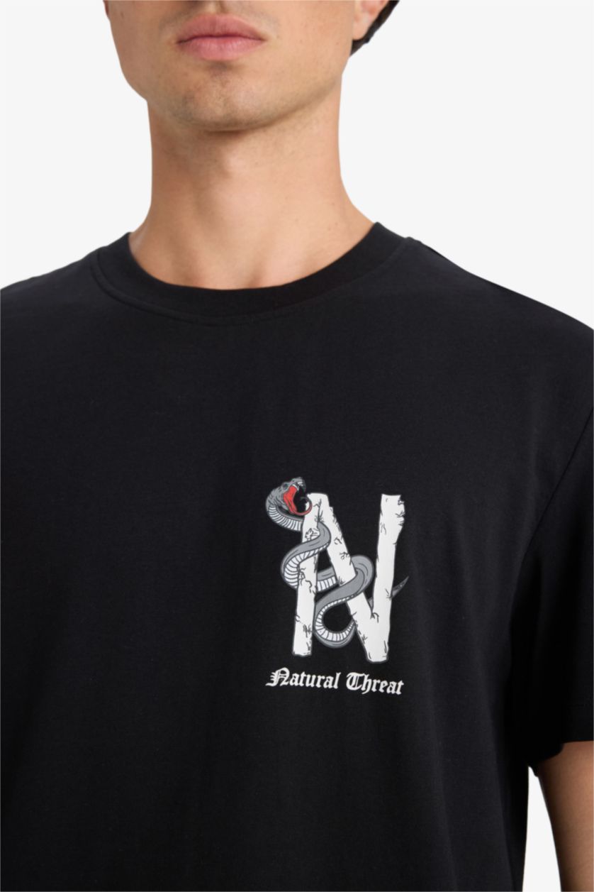 MAN Black Regular Fit Crew Neck Printed Short Sleeve T-Shirt