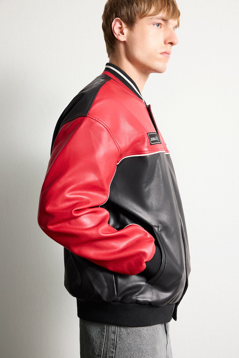 Men Black Oversize Faux Leather Jacket