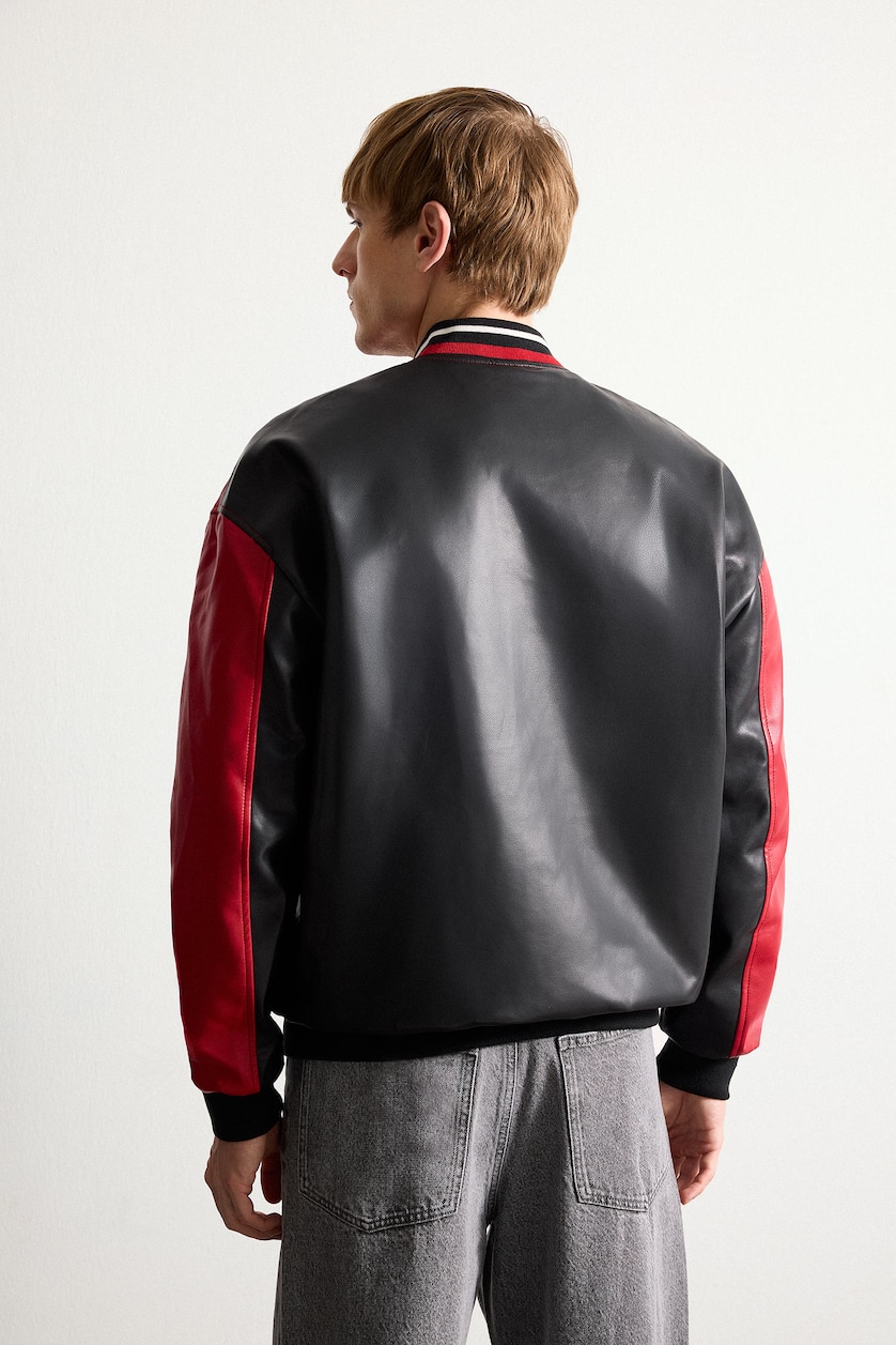 Men Black Oversize Faux Leather Jacket