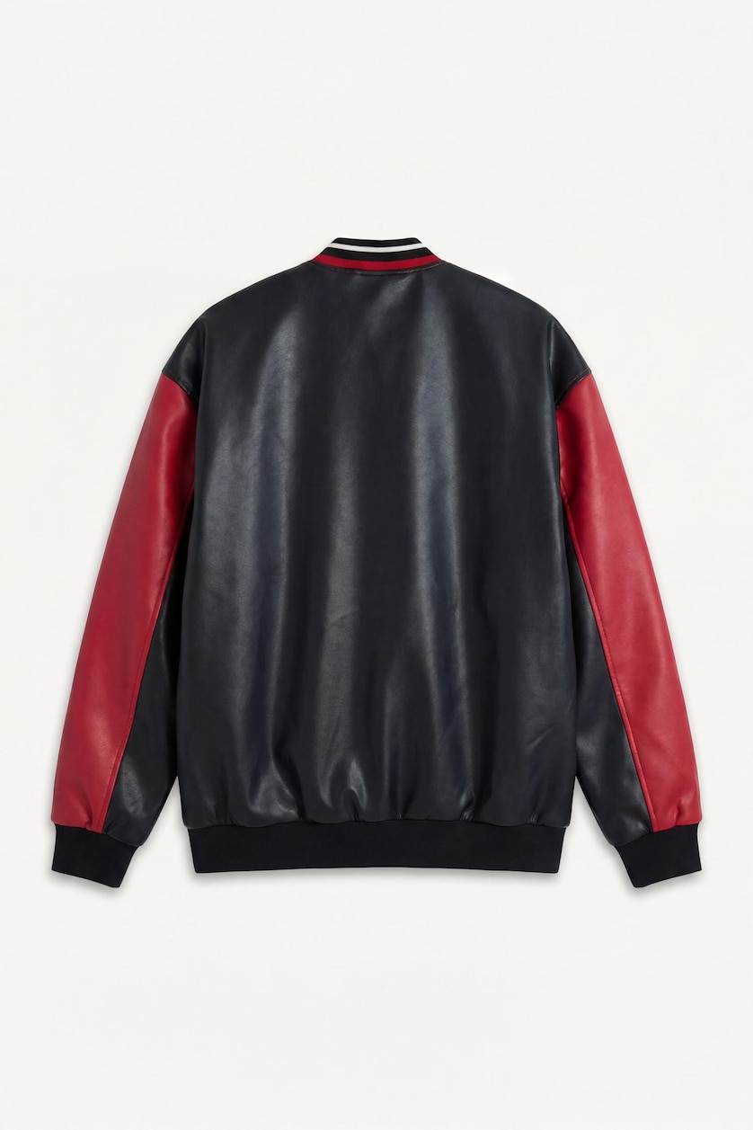 Men Black Oversize Faux Leather Jacket