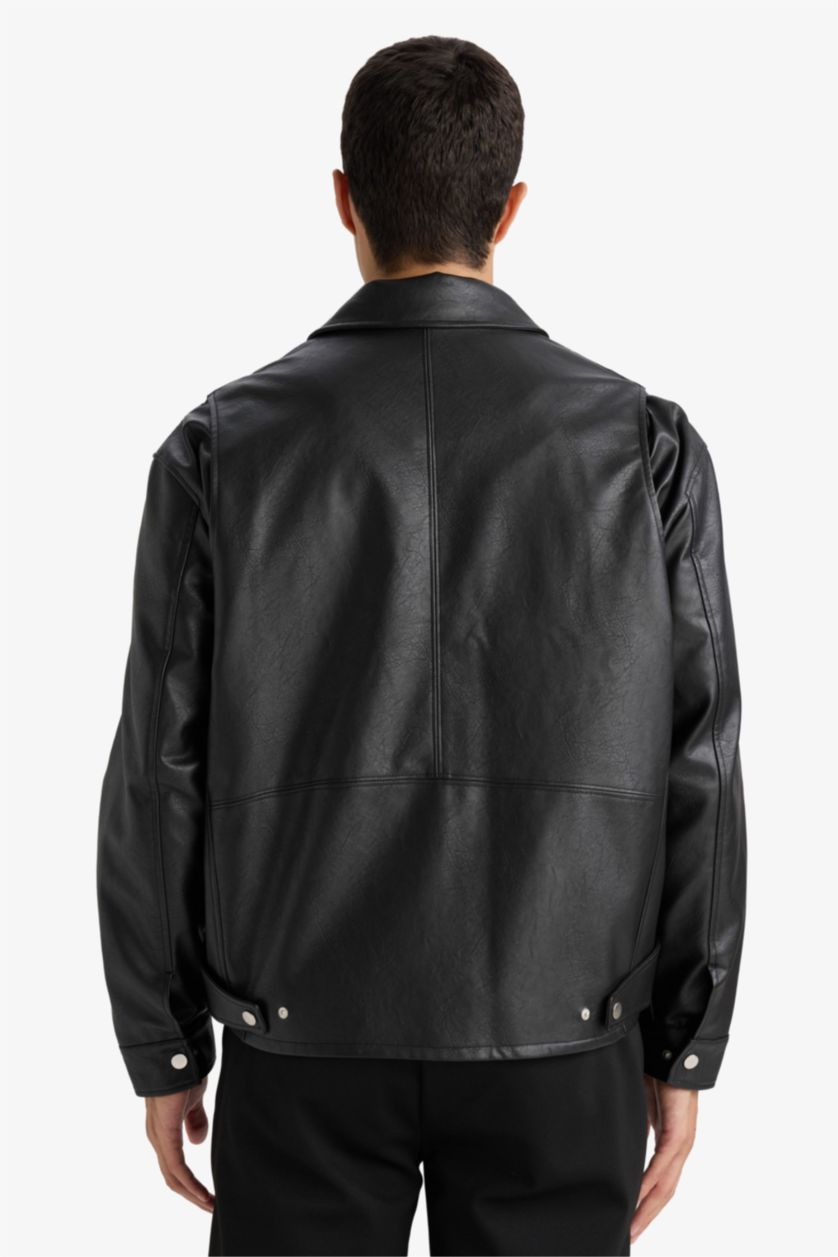 Man Black Faux Leather Jacket