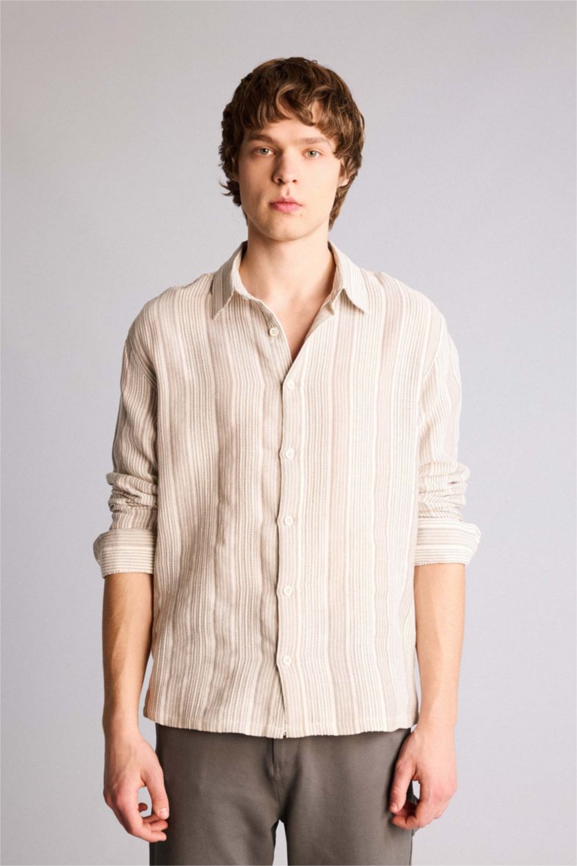 Erkek Taş %100 Pamuk Boxy Fit Gömlek