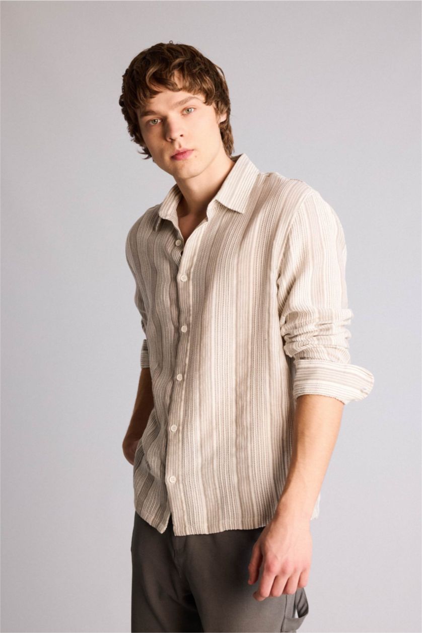 Erkek Taş %100 Pamuk Boxy Fit Gömlek