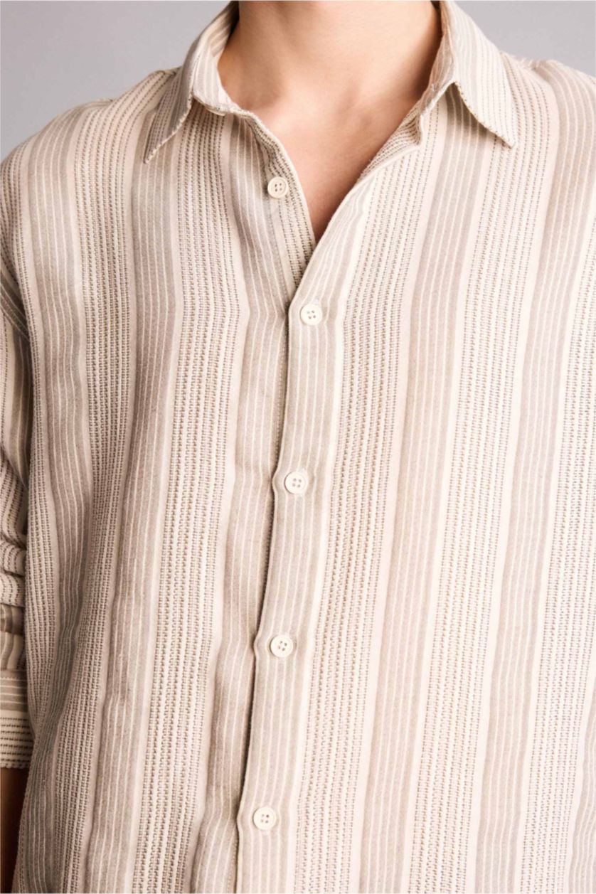 Erkek Taş %100 Pamuk Boxy Fit Gömlek