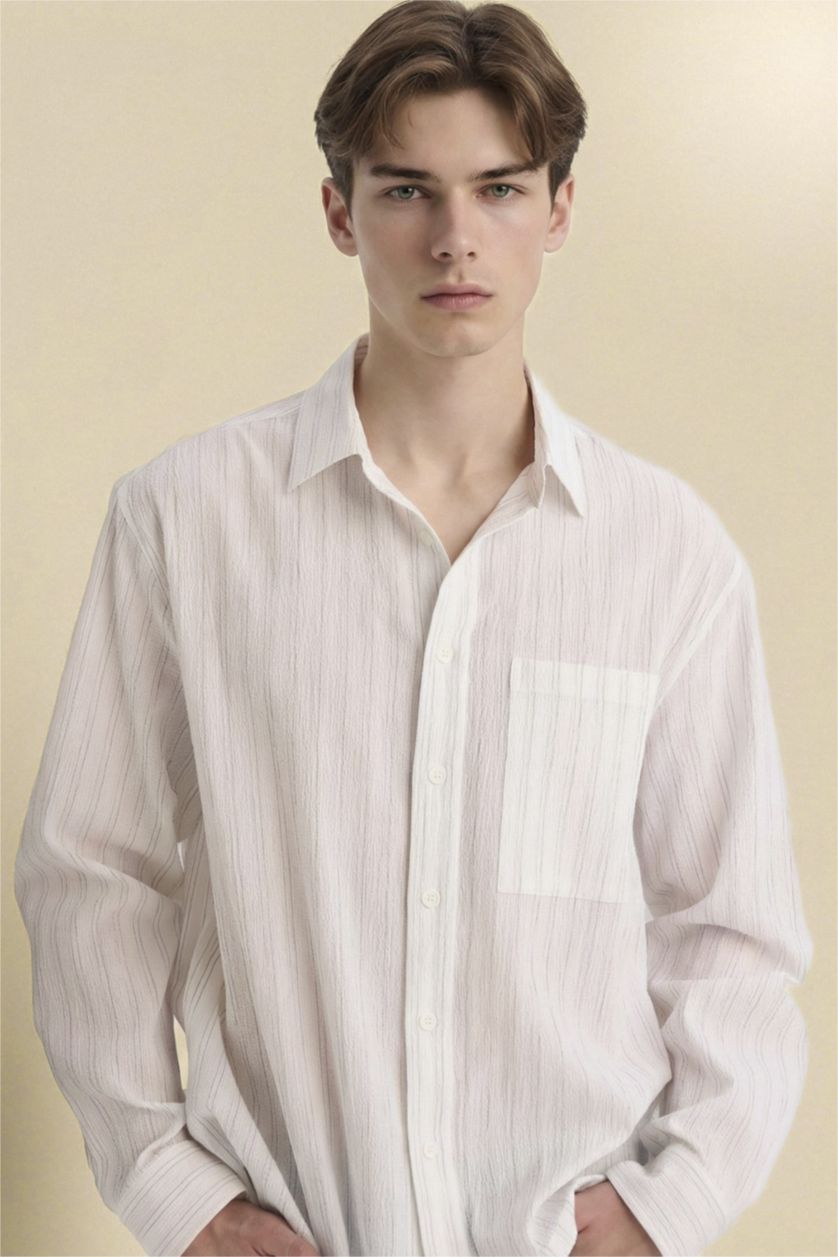 Ерлер экру Boxy Fit созылмалы матадан тігілген жейде