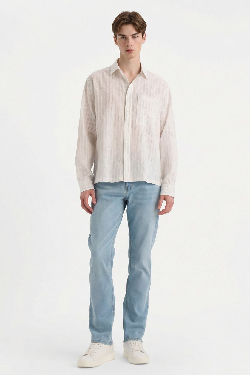 MAN Ecru Flexible Fabric Boxy Fit Shirt