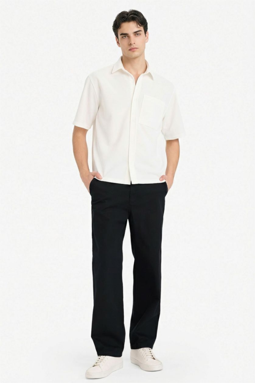 MAN Ecru Boxy Fit Stretch Fabric Shirt