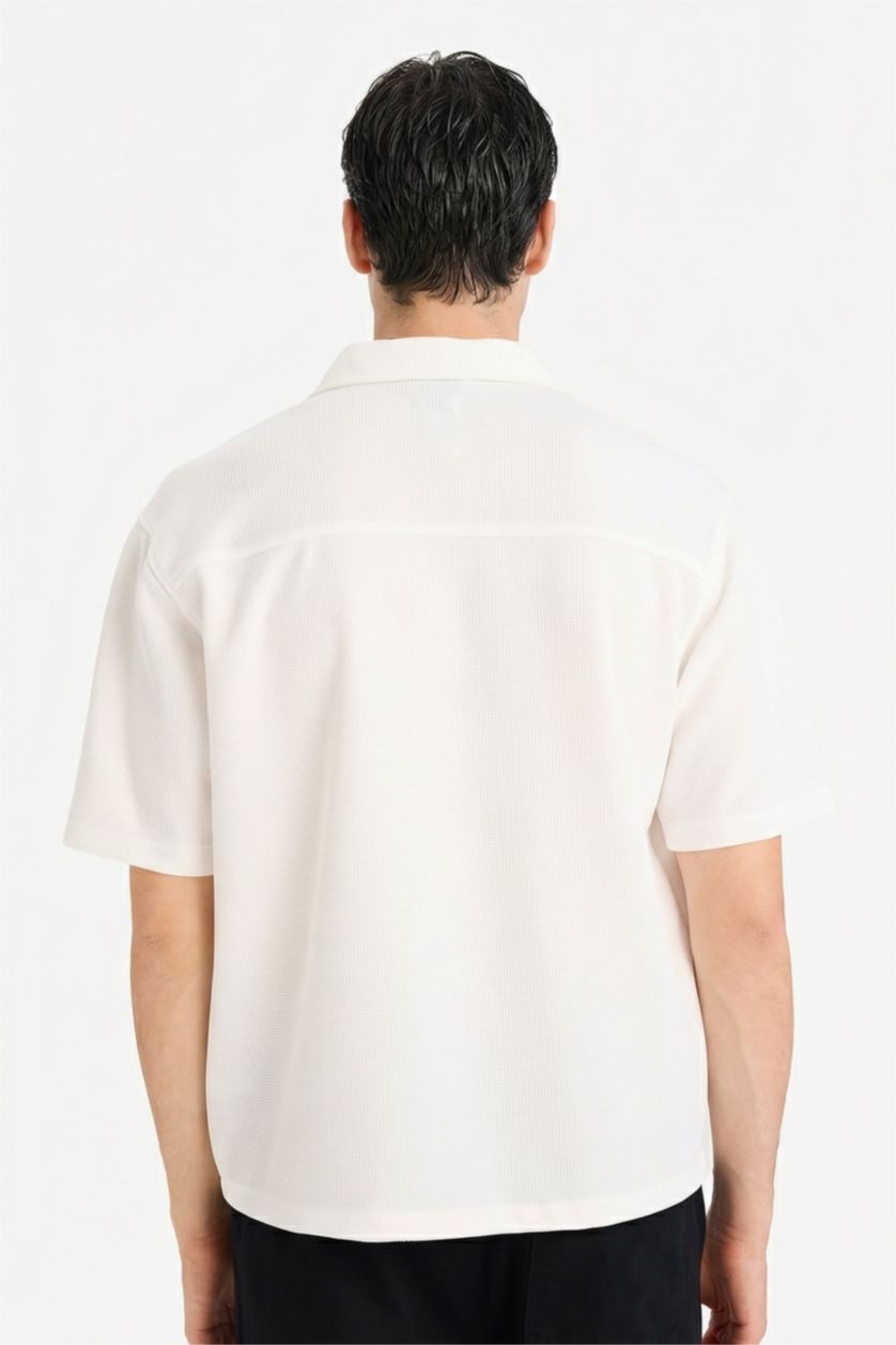 MAN Ecru Boxy Fit Stretch Fabric Shirt