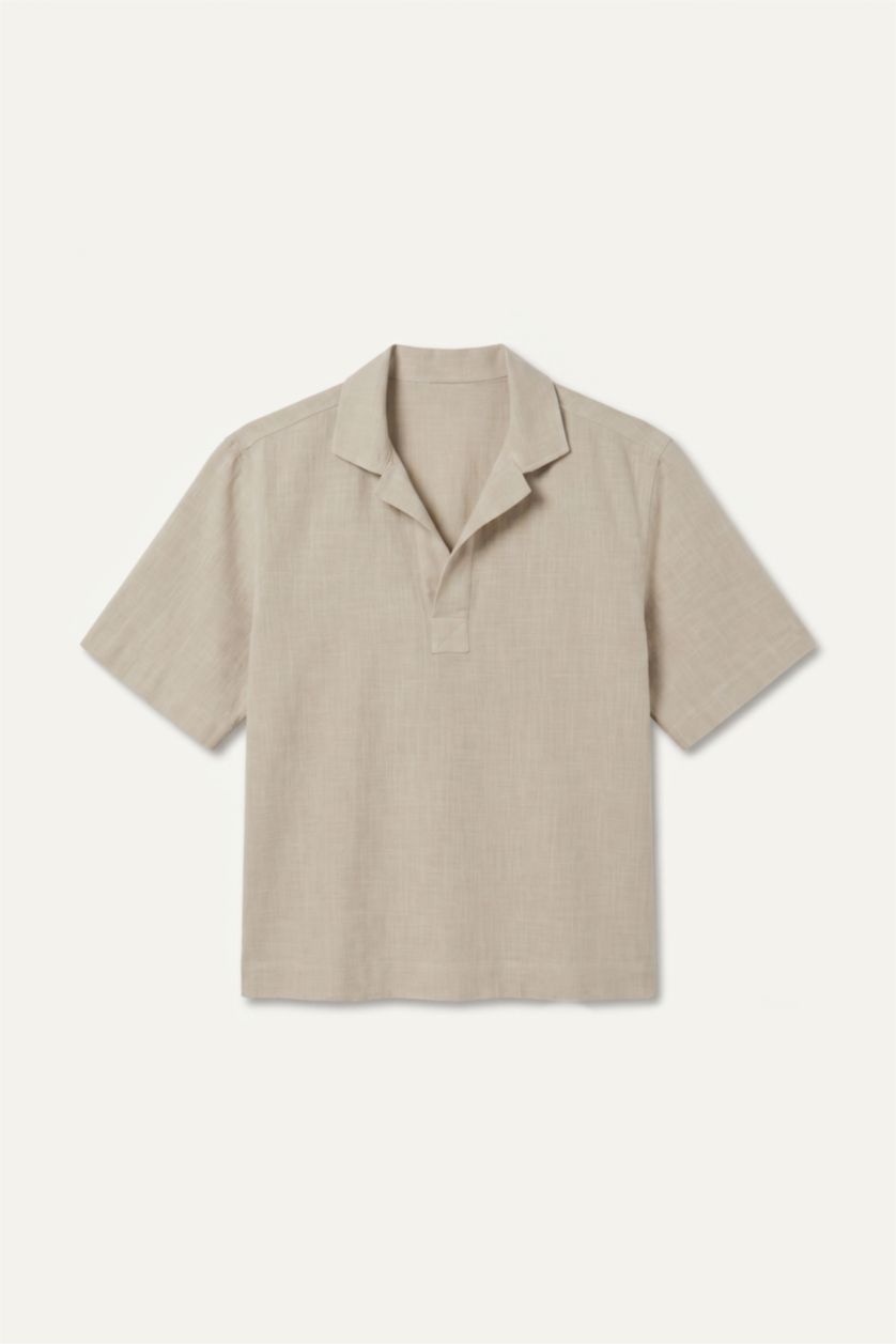 Men Sand Boxy Fit Woven Short Sleeve Shirt