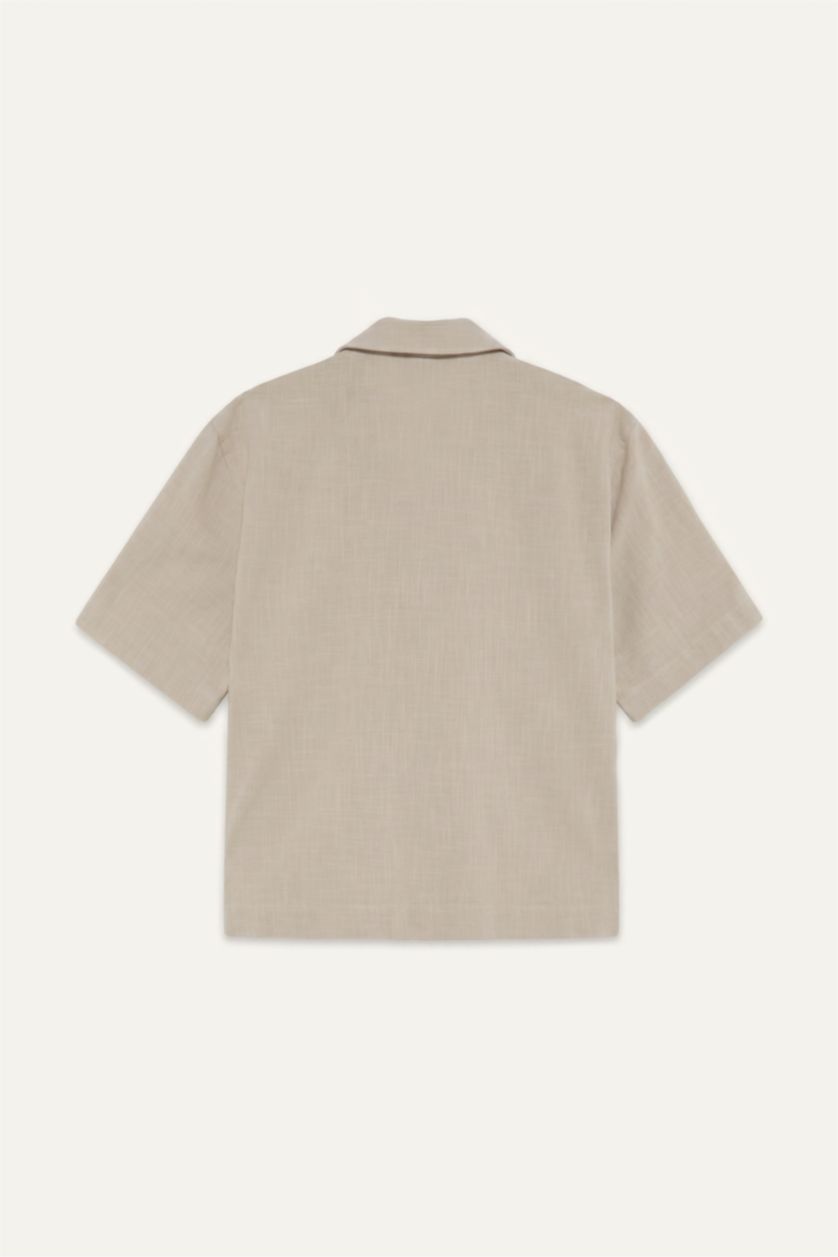 Men Sand Boxy Fit Woven Short Sleeve Shirt