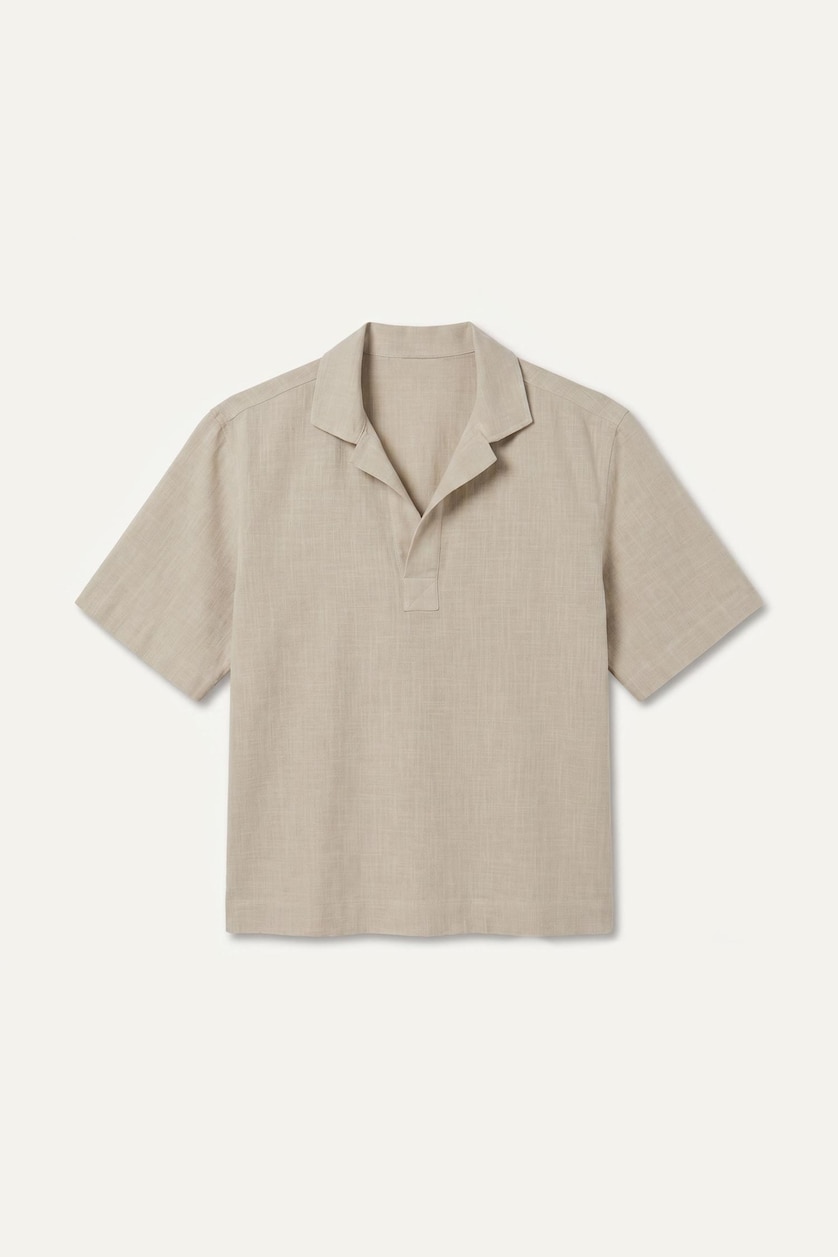 Men Sand 100% Cotton Boxy Fit Woven Polo Shirt