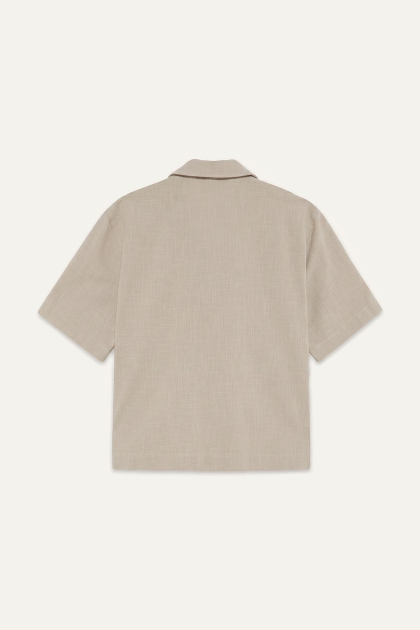Men Sand 100% Cotton Boxy Fit Woven Polo Shirt
