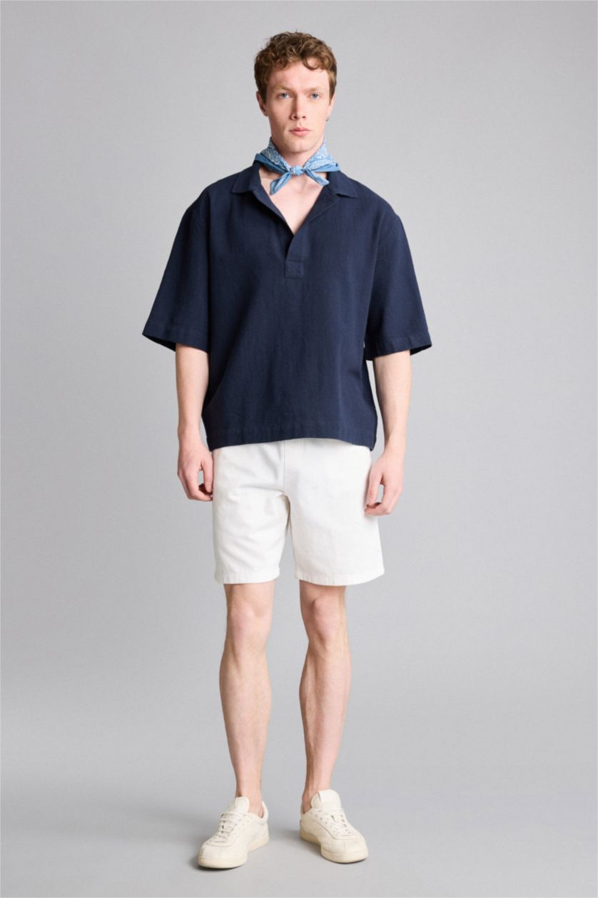 Erkek Lacivert Boxy Fit %100 Pamuk Gömlek