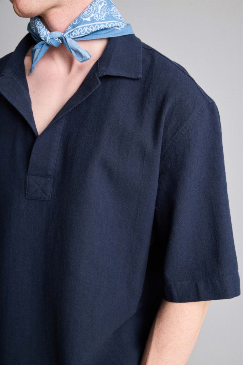 Erkek Lacivert Boxy Fit %100 Pamuk Gömlek