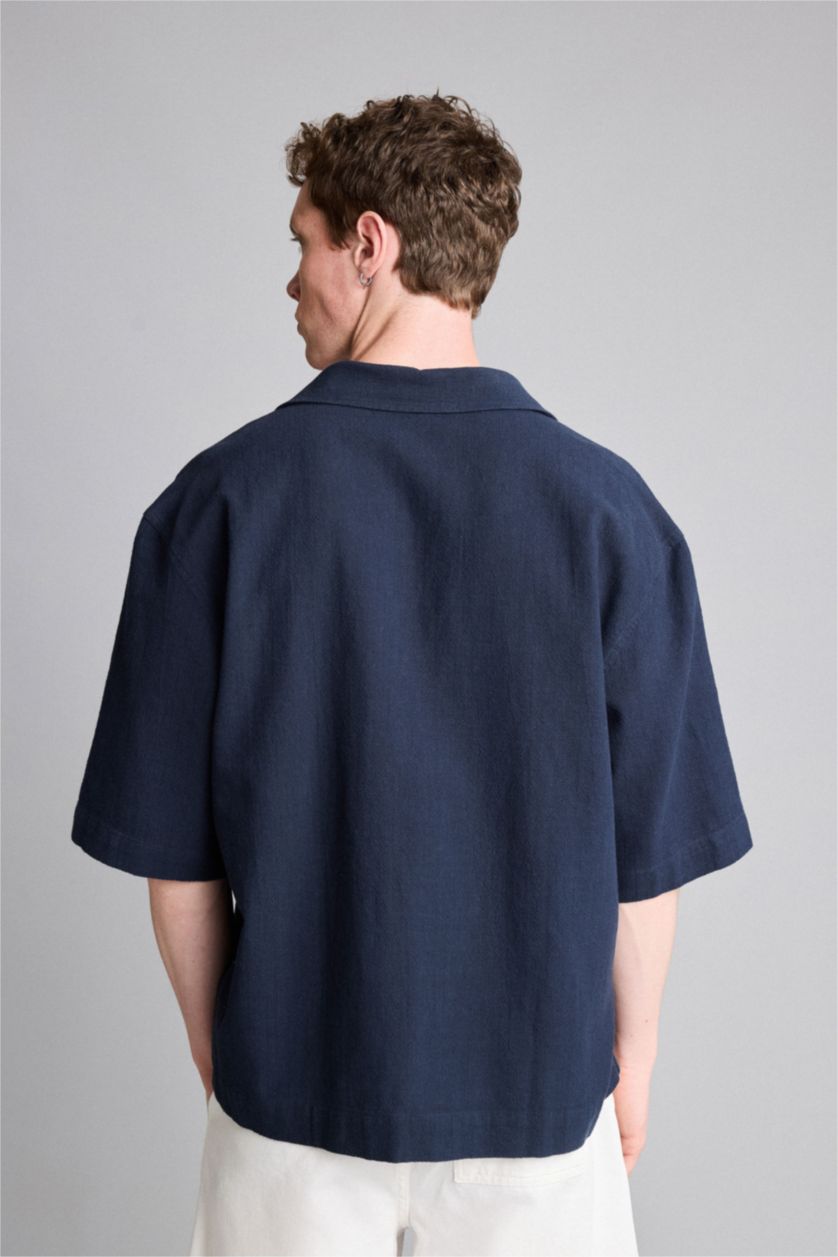 Erkek Lacivert Boxy Fit %100 Pamuk Gömlek