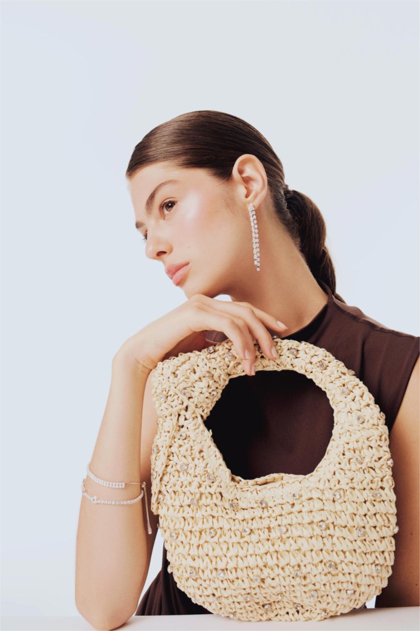 Kadın Bej DCEY x DeFacto Kadın Hasır El Çantası