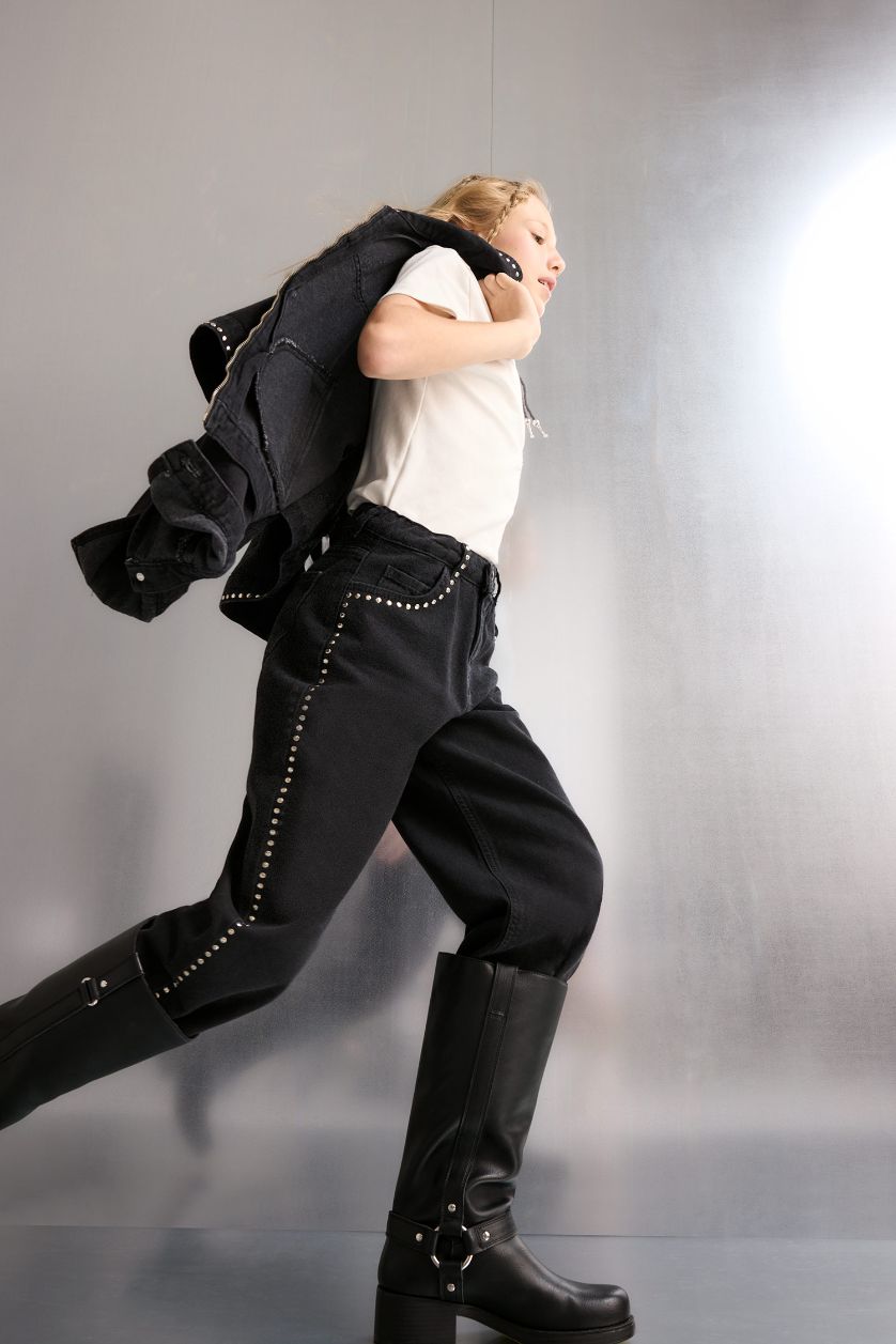 Kız Çocuk - Genç Kız Siyah Wıde Leg Geniş Paça Jean Pantolon Kız Çocuk