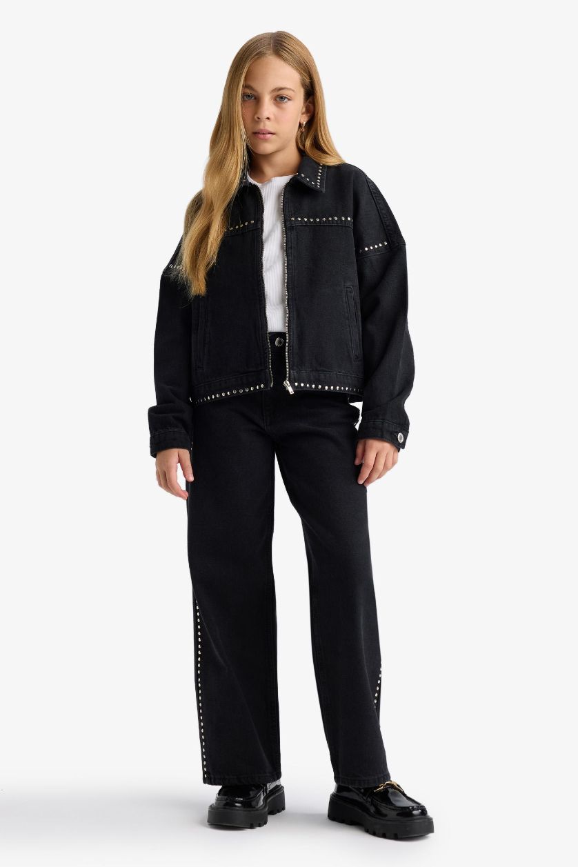 Kız Çocuk - Genç Kız Siyah Wıde Leg Geniş Paça Jean Pantolon Kız Çocuk