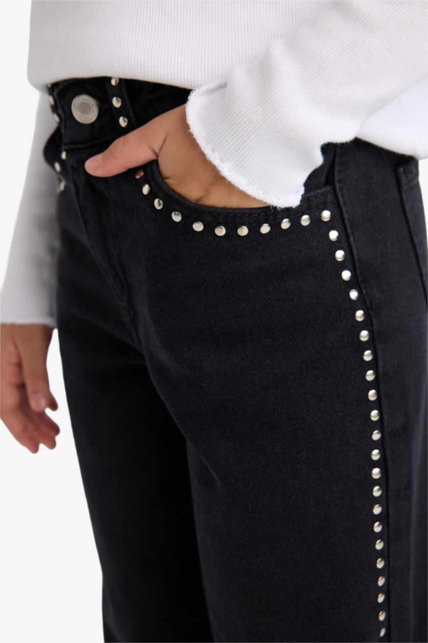 Kız Çocuk - Genç Kız Siyah Wıde Leg Geniş Paça Jean Pantolon Kız Çocuk