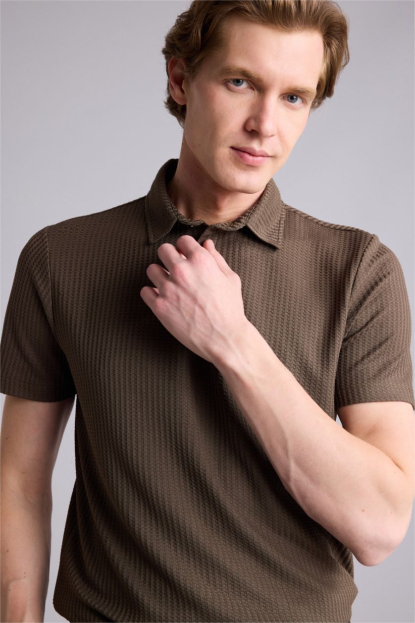 Erkek Açık Kahve Slim Fit Kısa kollu Polo Tişört