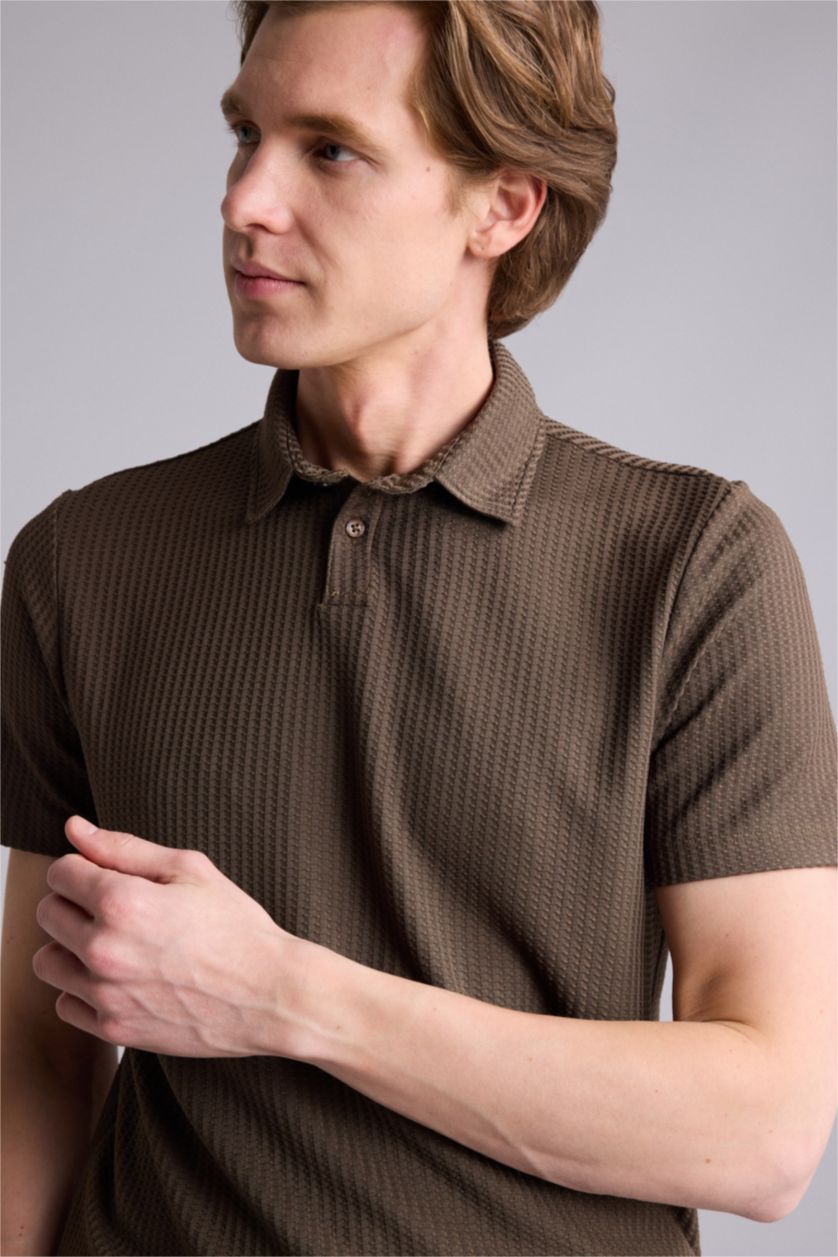 Erkek Açık Kahve Slim Fit Kısa kollu Polo Tişört