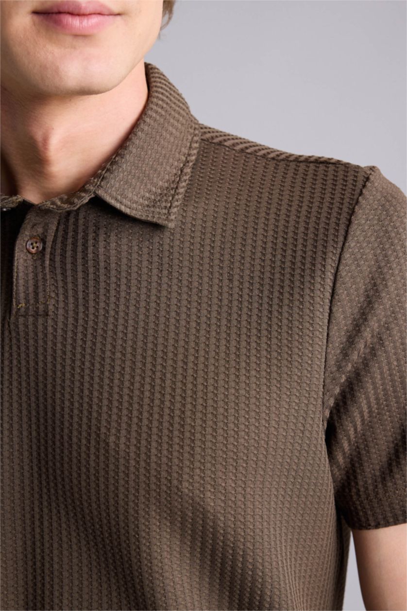 Erkek Açık Kahve Slim Fit Kısa kollu Polo Tişört