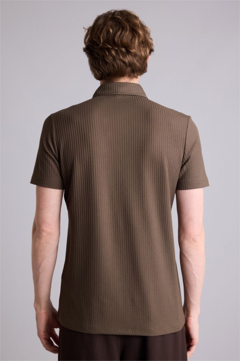 Erkek Açık Kahve Slim Fit Kısa kollu Polo Tişört