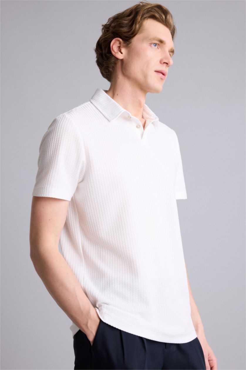 Erkek Ekru Slim Fit Kısa kollu Polo Tişört