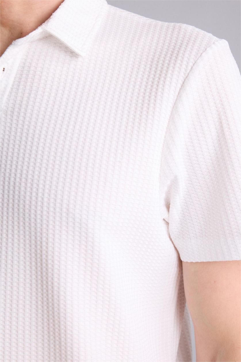 Erkek Ekru Slim Fit Kısa kollu Polo Tişört