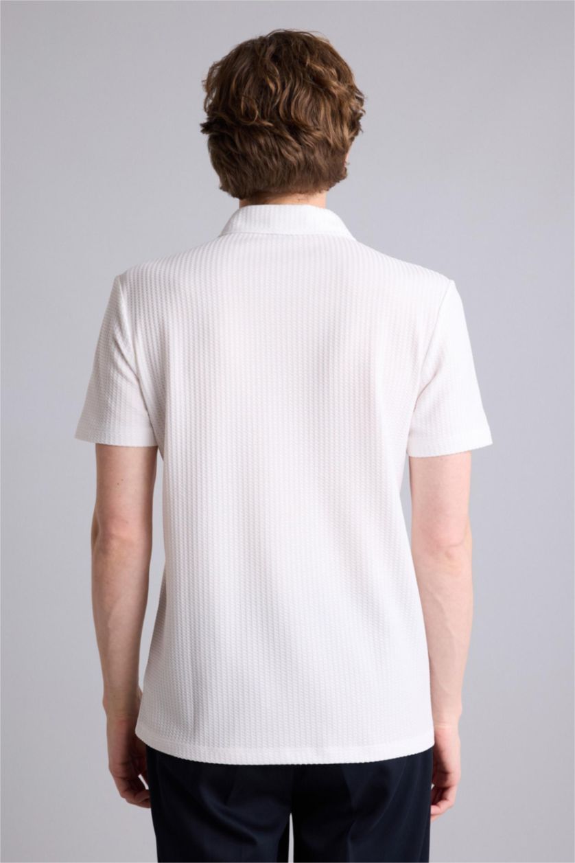 Erkek Ekru Slim Fit Kısa kollu Polo Tişört