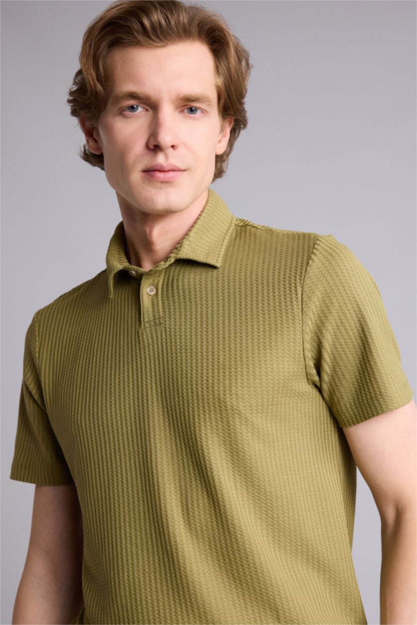 Erkek Haki Slim Fit Kısa kollu Polo Tişört
