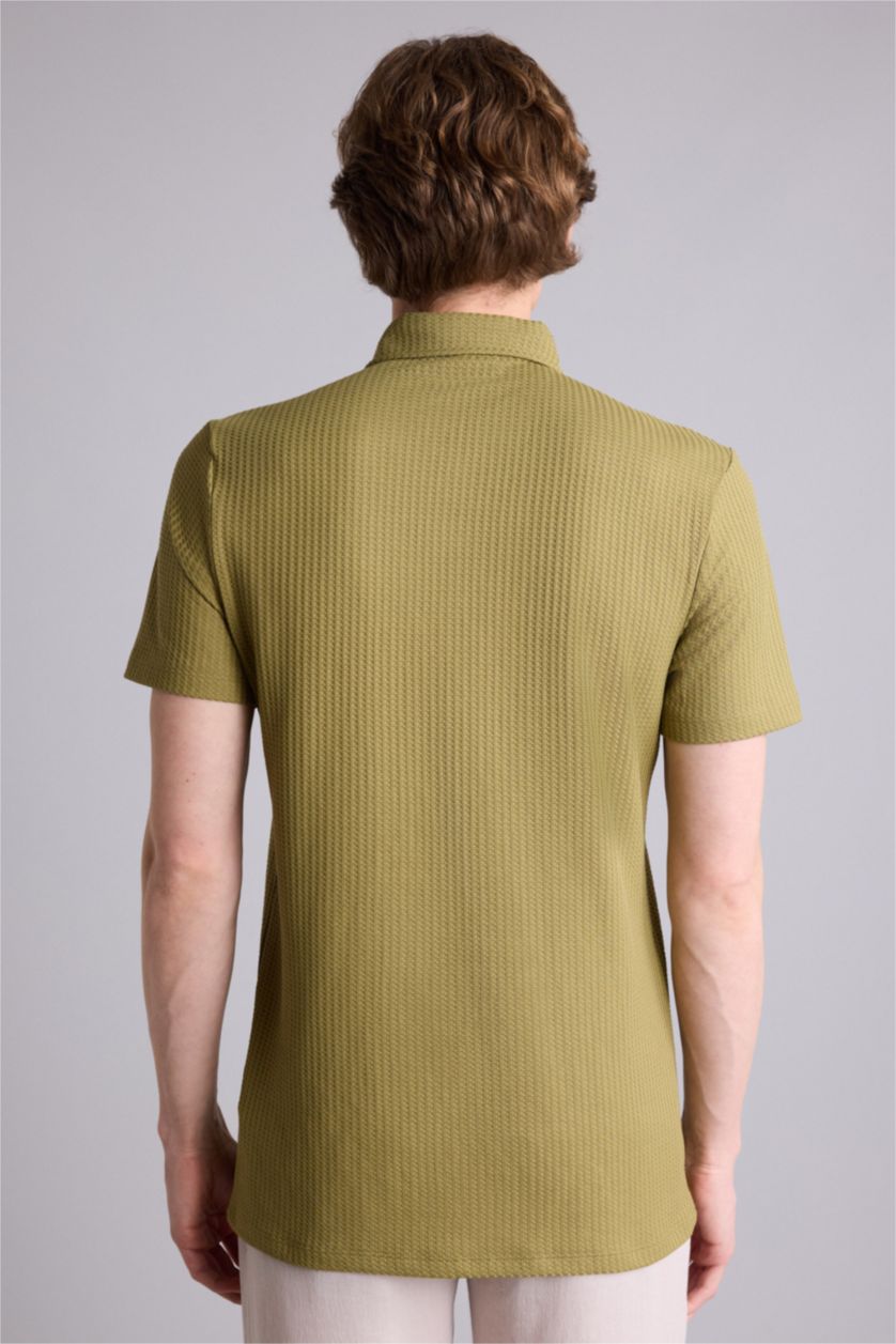 Erkek Haki Slim Fit Kısa kollu Polo Tişört
