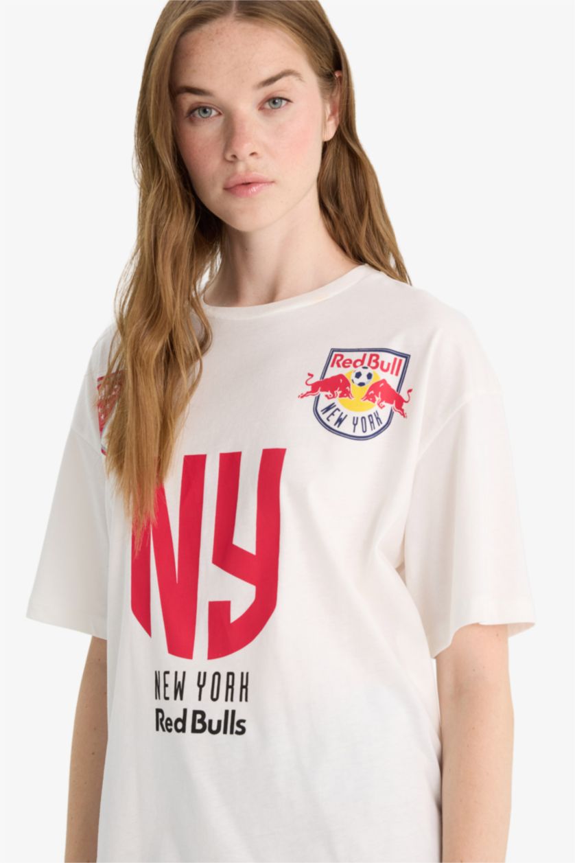 Kadın Kırık Beyaz MLS Oversize Geniş Kalıp Bisiklet Yaka Sırt Baskılı Kısa Kollu Tişört