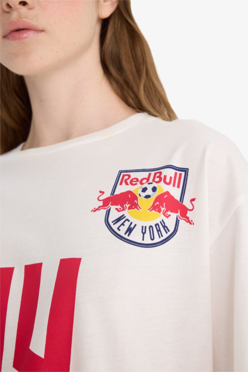 Kadın Kırık Beyaz MLS Oversize Geniş Kalıp Bisiklet Yaka Sırt Baskılı Kısa Kollu Tişört