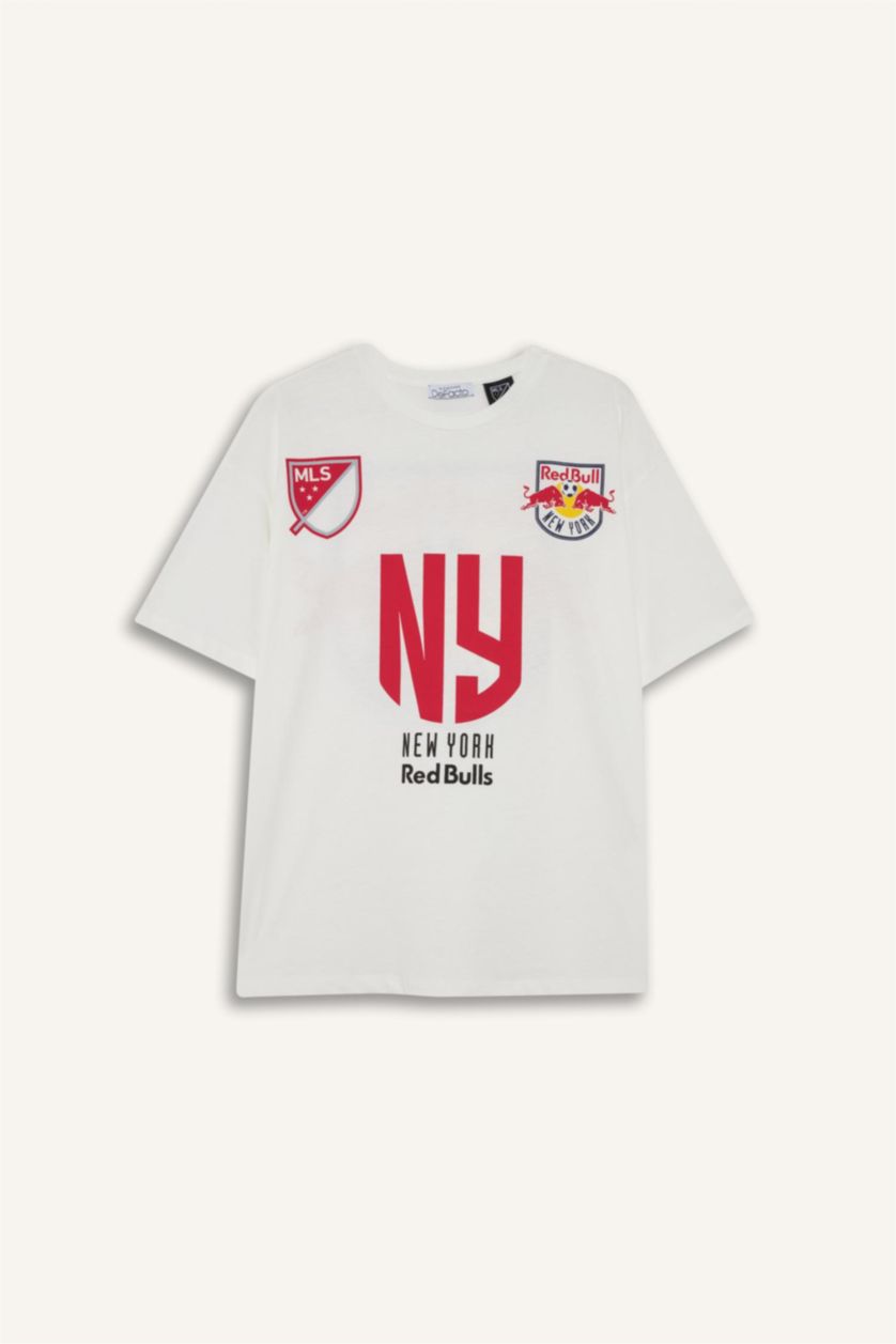 Kadın Kırık Beyaz MLS Oversize Geniş Kalıp Bisiklet Yaka Sırt Baskılı Kısa Kollu Tişört