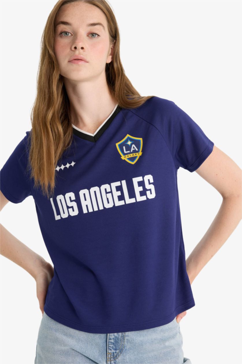 Kadın Lacivert MLS Regular Fit V Yaka Baskılı Forma Kumaşı Kısa Kollu Tişört