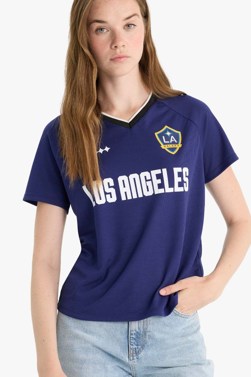 Kadın Lacivert MLS Regular Fit V Yaka Baskılı Forma Kumaşı Kısa Kollu Tişört