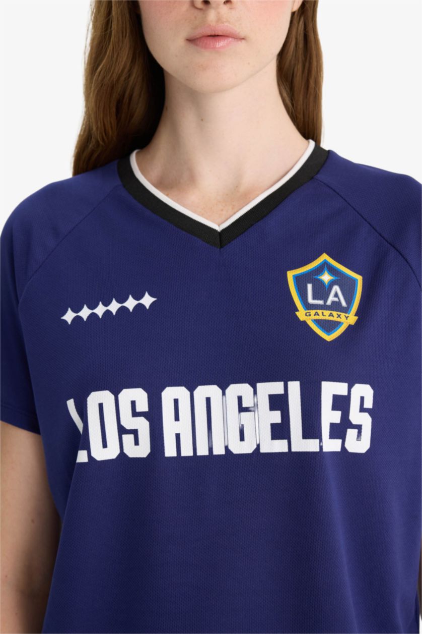 Kadın Lacivert MLS Regular Fit V Yaka Baskılı Forma Kumaşı Kısa Kollu Tişört