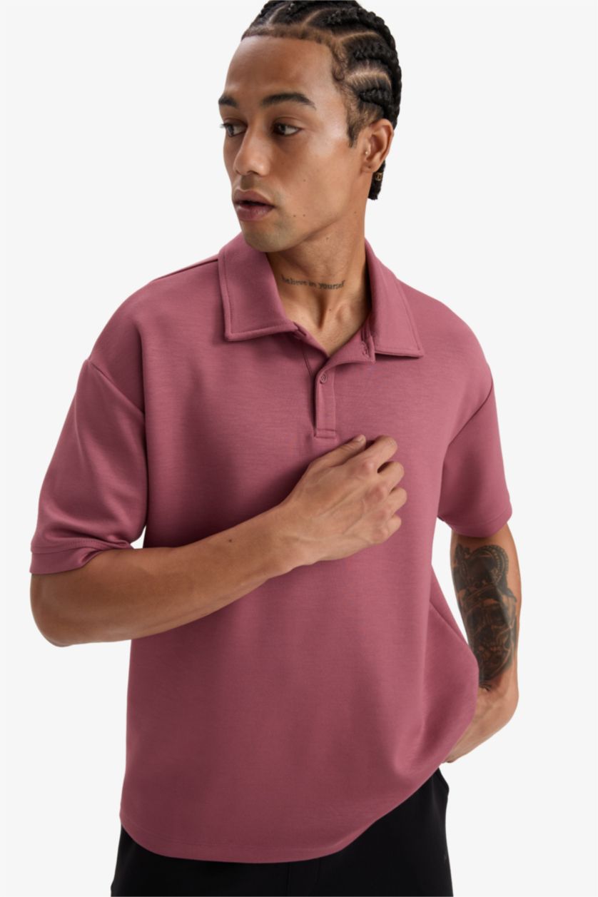 HOMME Bordeaux Clair T-shirt Polo Boxy à manches courtes