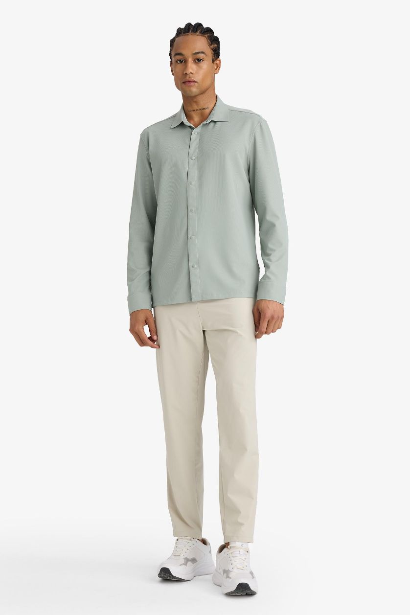 رجال أخضر فاتح قميص ردن طويل من DeFactoFit
