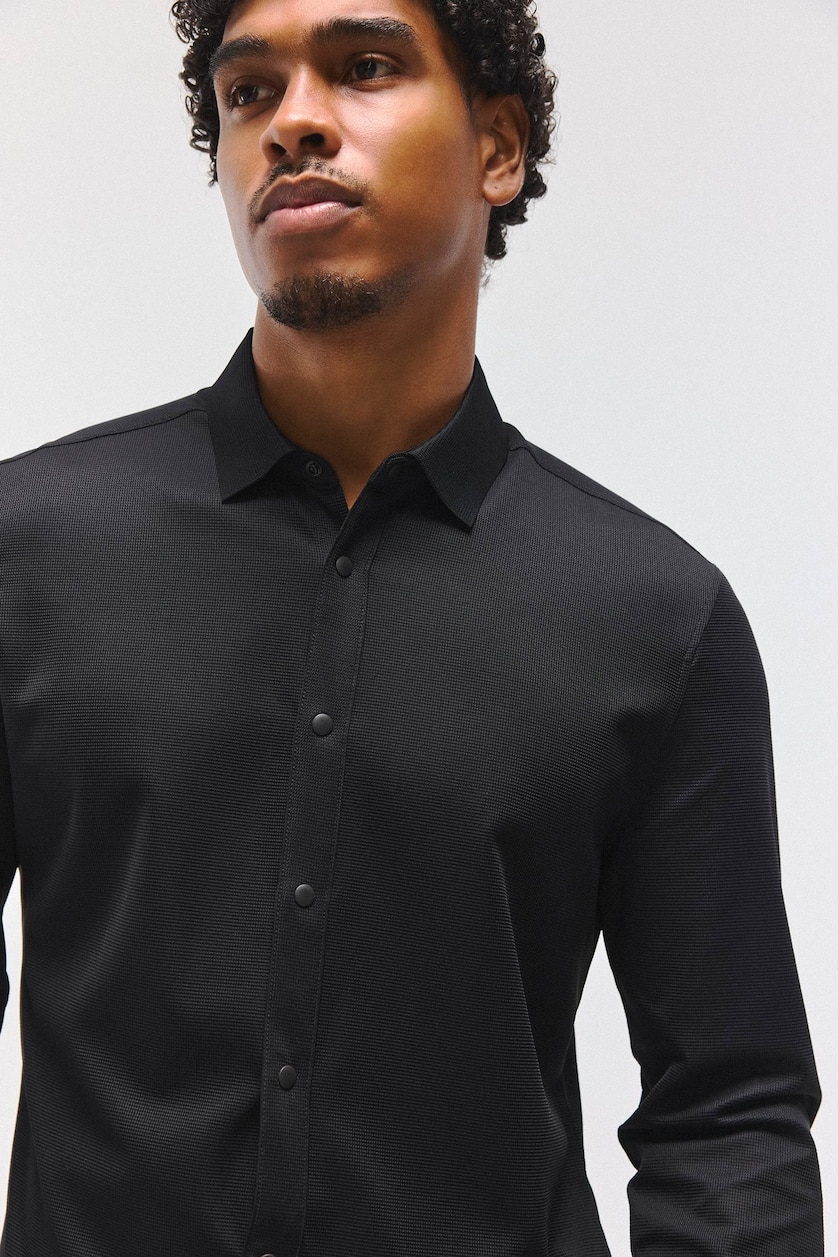Man Black Slim Fit Long Sleeve Shirt