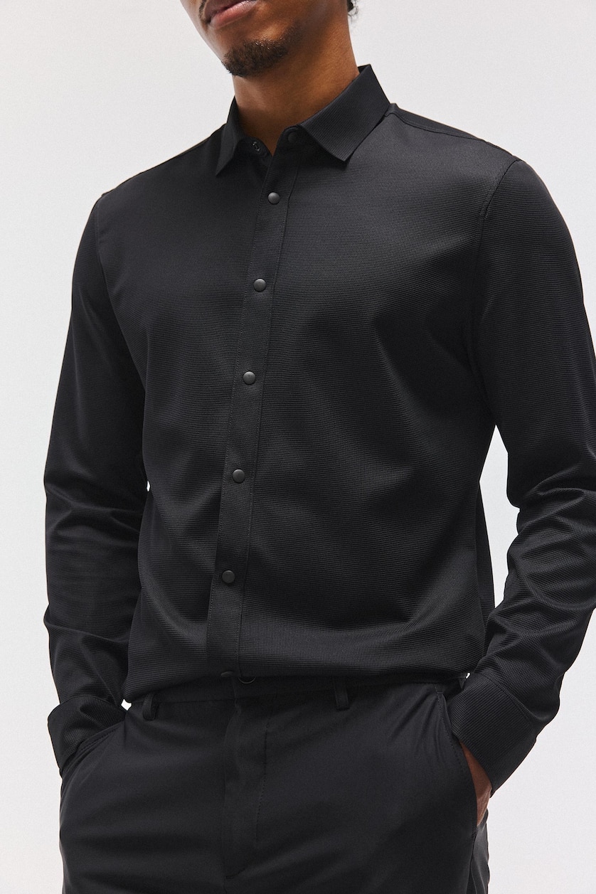Man Black Slim Fit Long Sleeve Shirt