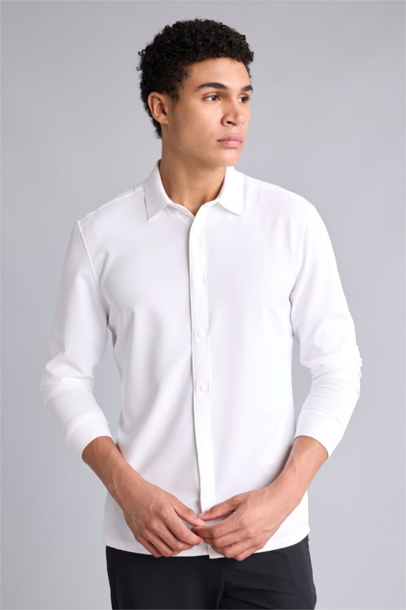 MAN Ecru Slim Fit Long Sleeve Shirt