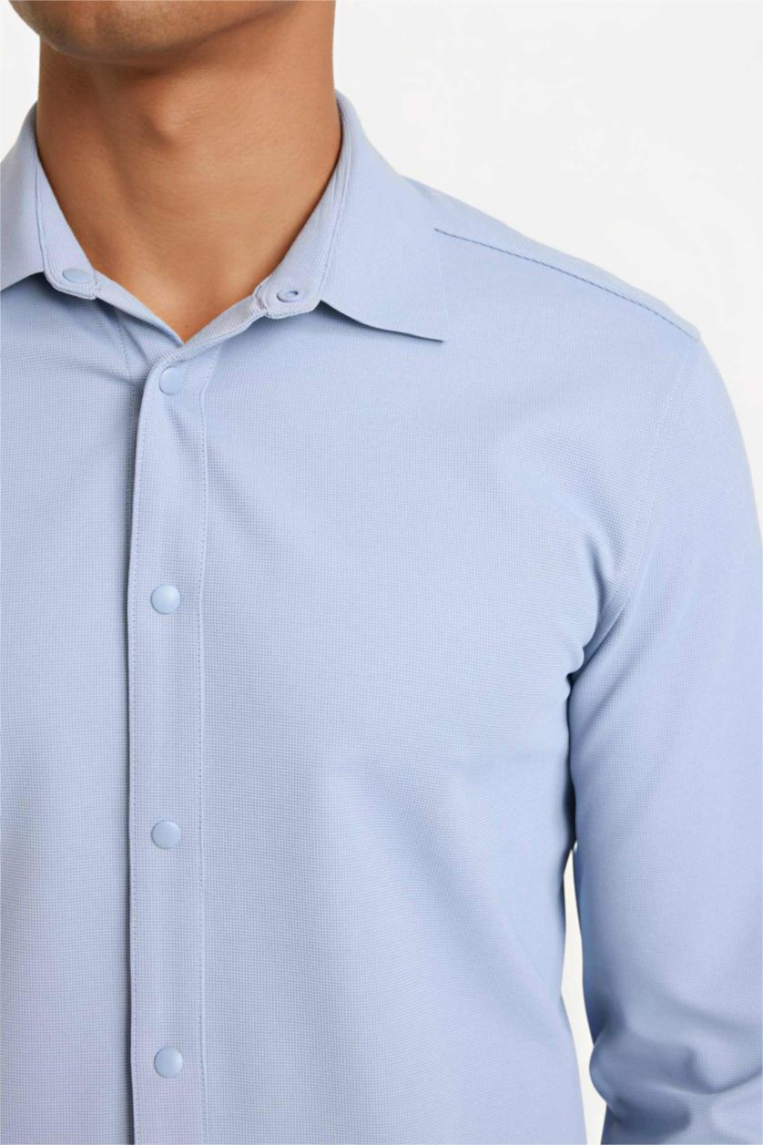 MAN DULL BLUE قميص كم طويل سليم فيت