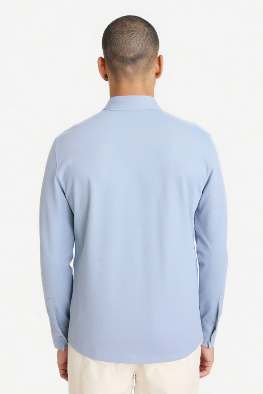 MAN DULL BLUE قميص كم طويل سليم فيت