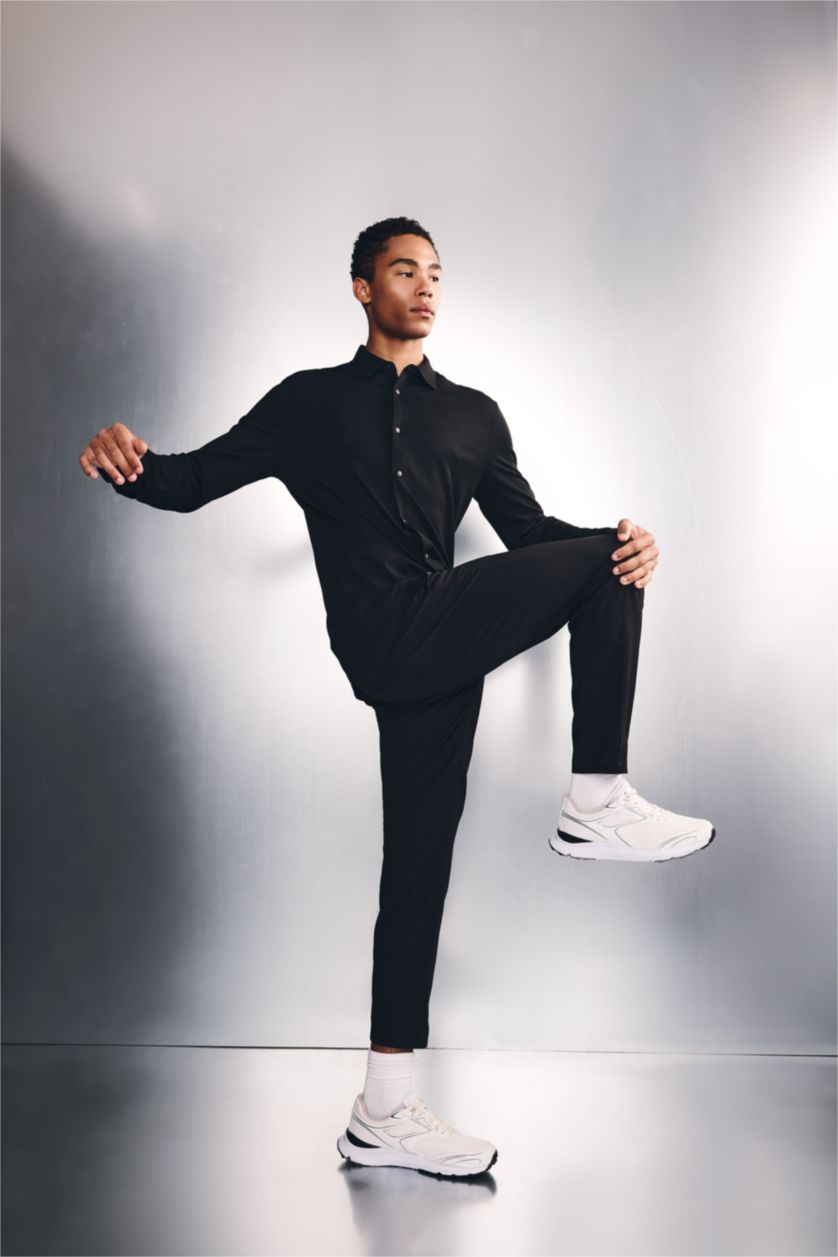 رجال أسود Slim Fit Long Sleeve Shirt