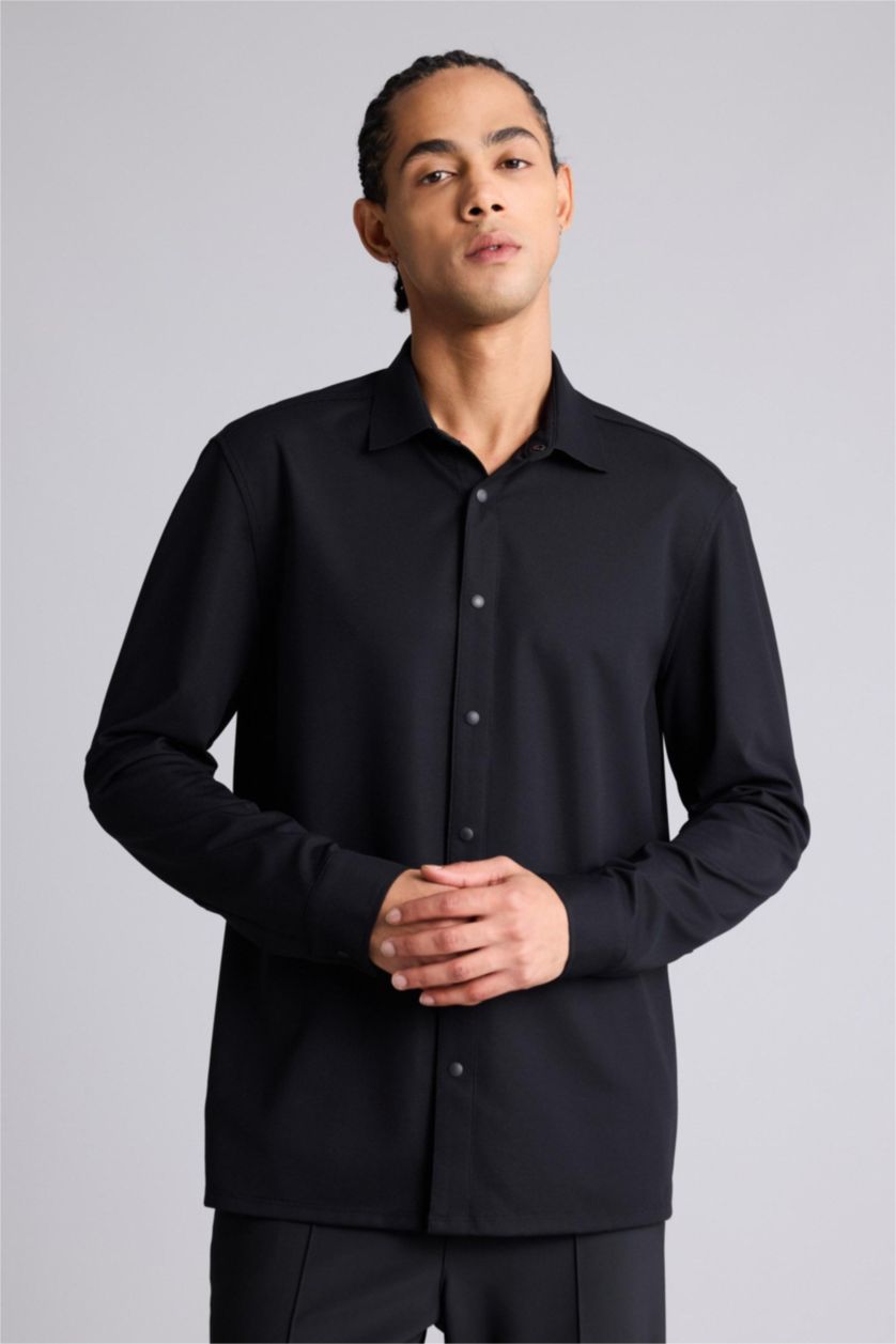 رجال أسود Slim Fit Long Sleeve Shirt