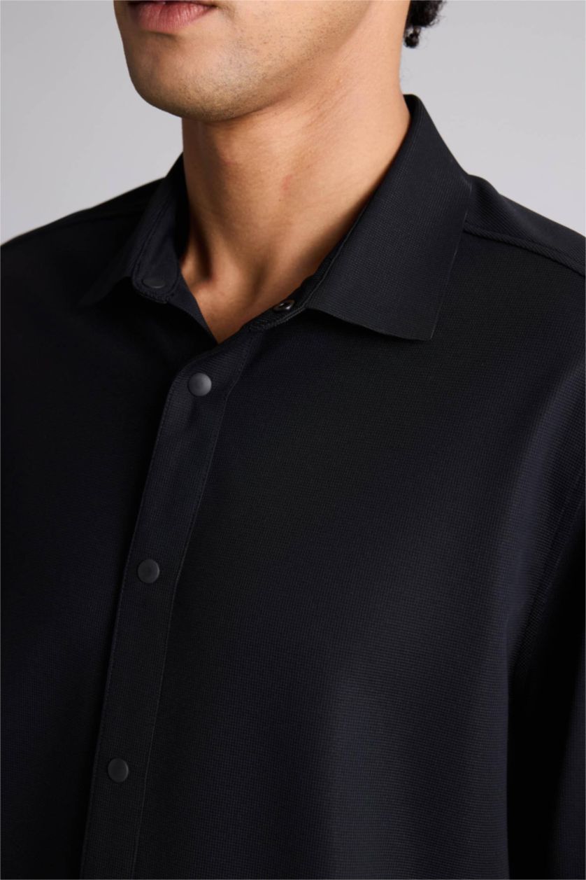 رجال أسود Slim Fit Long Sleeve Shirt